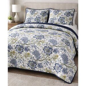 Waverly Queen 3 Piece Comforter Floral Maldives Green Blue Cottagecore Prairie